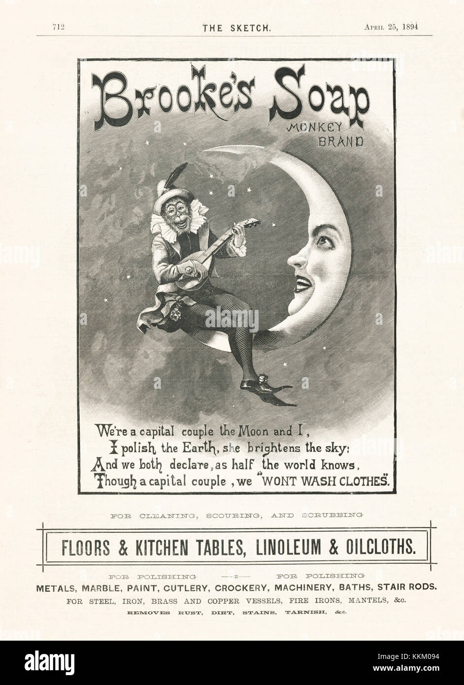 1894 Großbritannien, das die Zeitschrift Brooke Seifenfabrik Advert Stockfoto