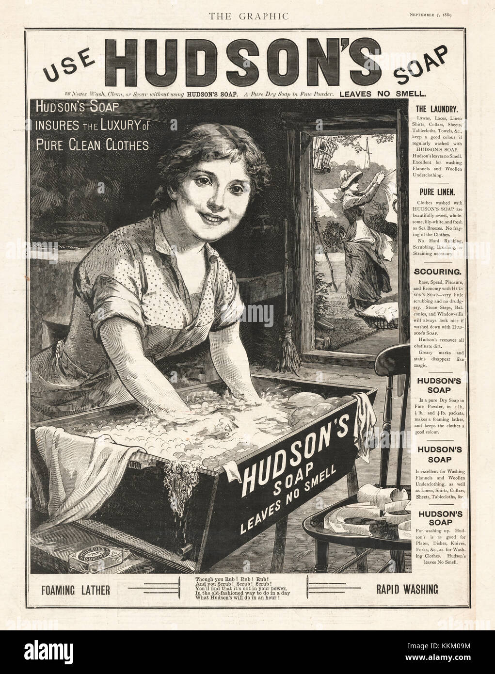 1889 Großbritannien, das die Zeitschrift Hudson Seife Advert Stockfoto