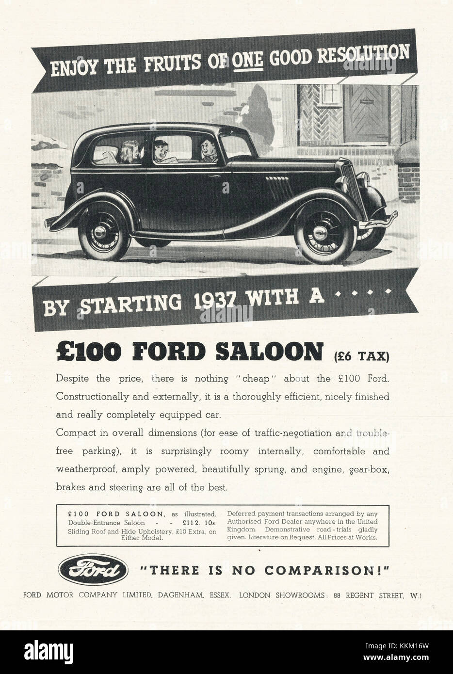 1937 UK Magazin Ford Auto Anzeige Stockfoto