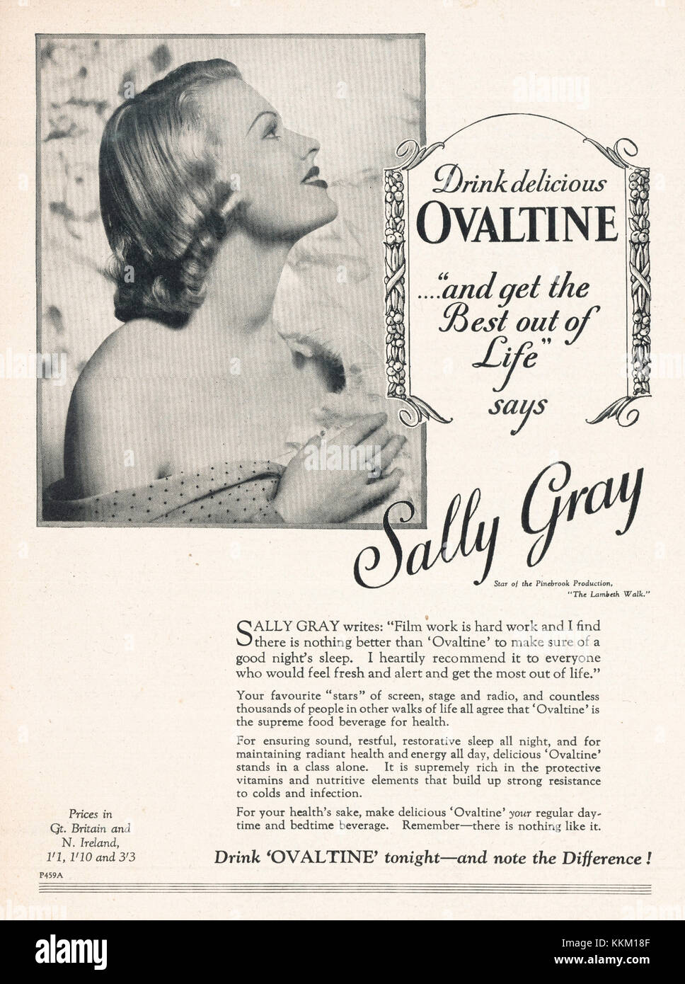1937 UK Magazin Ovomaltine Werbespot Stockfoto