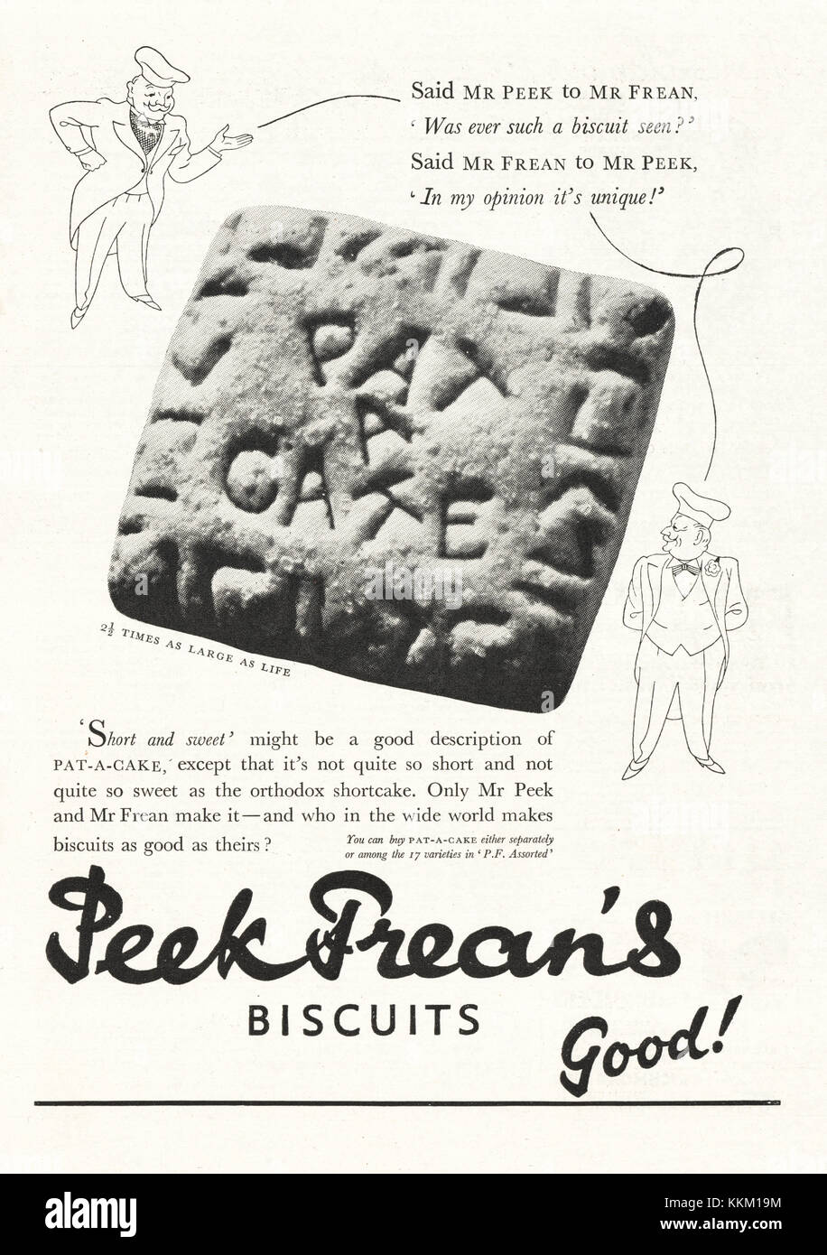 1937 UK Magazin Peek Frean Biscuits Advert Stockfoto
