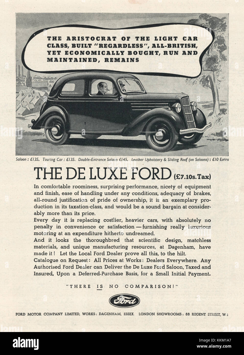 1937 UK Magazin Ford Auto Anzeige Stockfoto