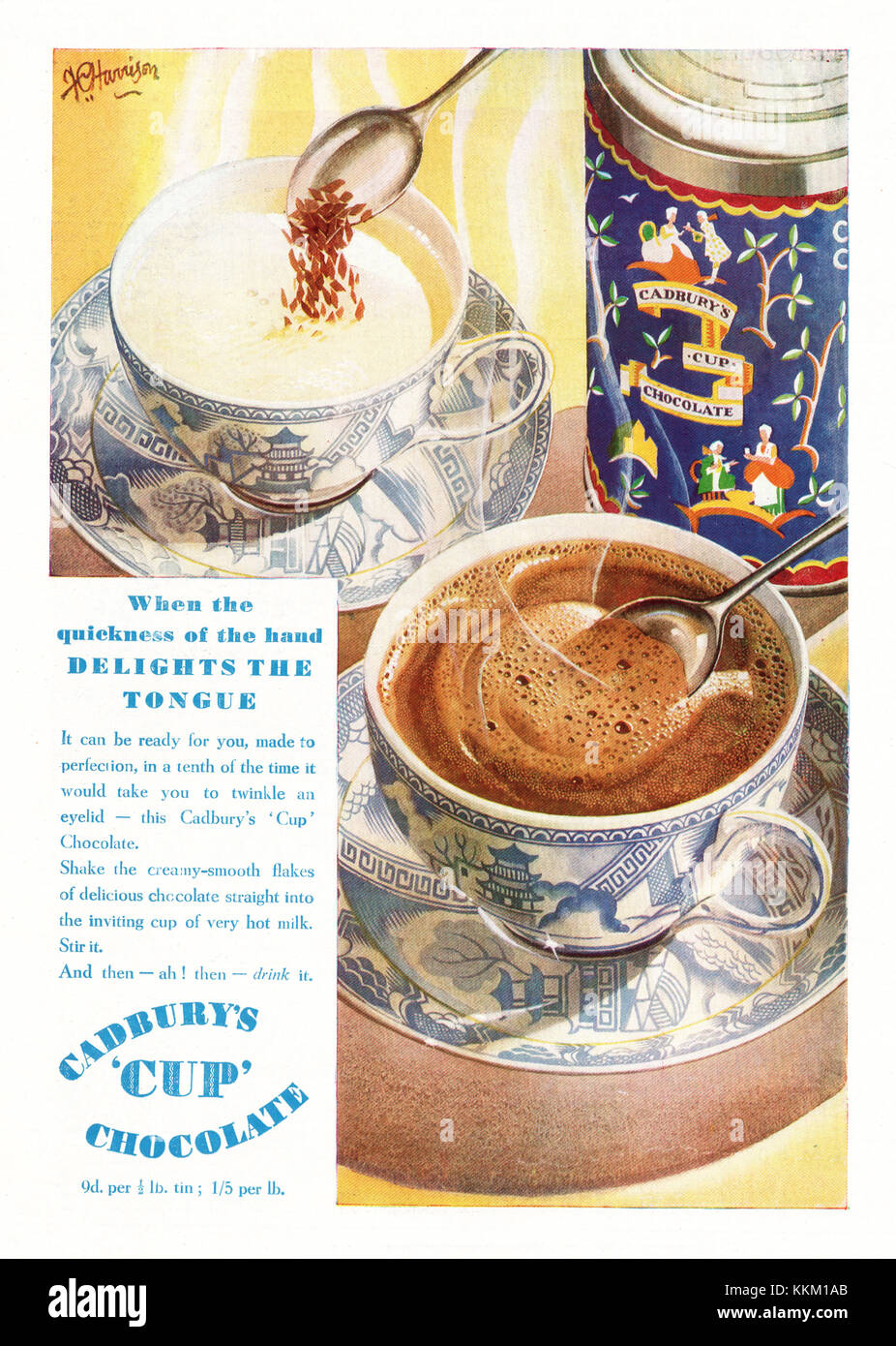 1937 UK Magazin Cadburys Tasse Schokolade Werbung Stockfoto