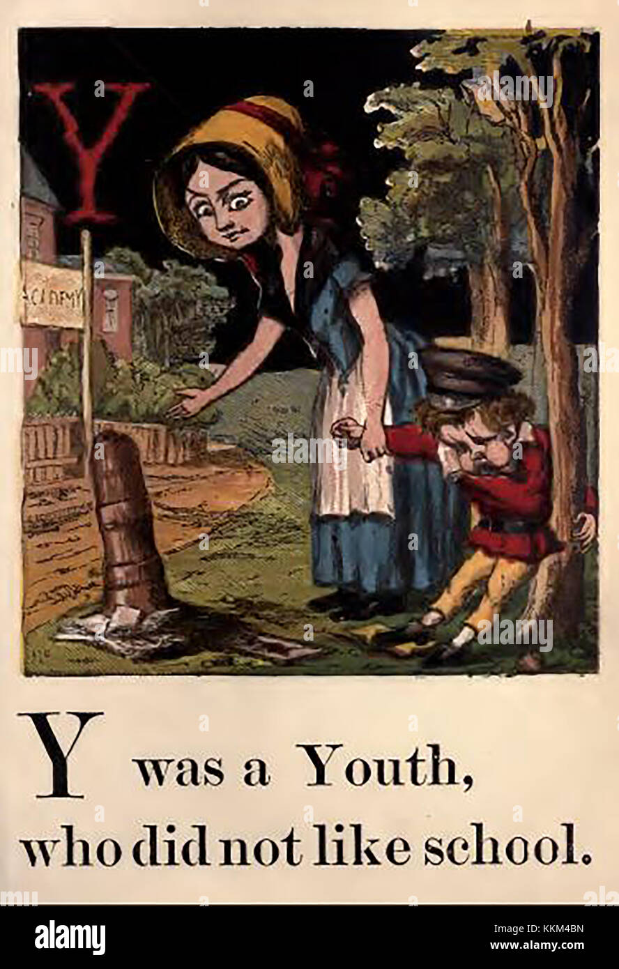 In einem historischen viktorianischen farbige Kinder ABC-Buch Abbildung-Y für Jugend (wer nicht Schule wie) Stockfoto