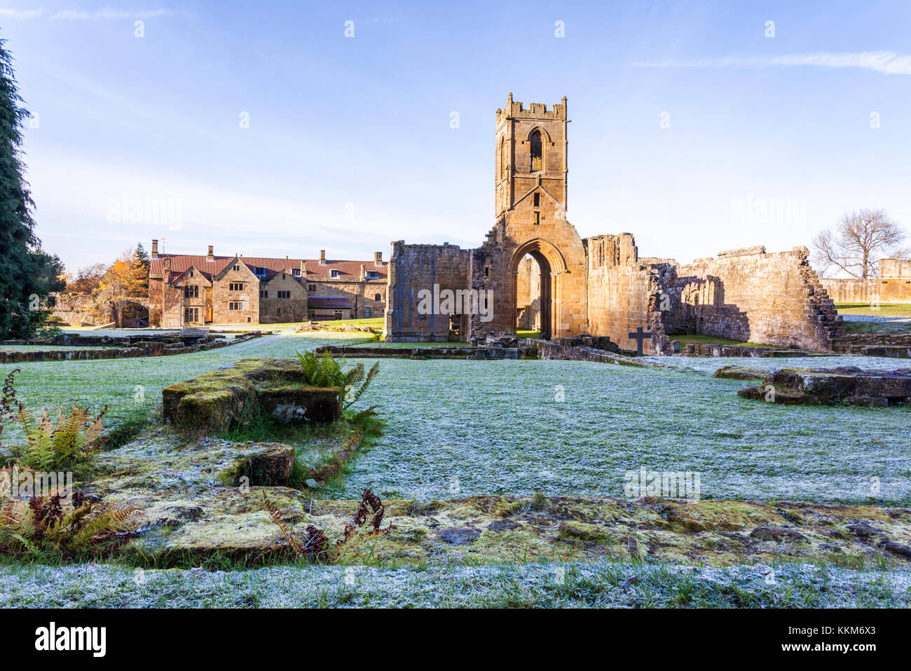 Eine frostige Herbst morgen bei den Ruinen von Mount Grace Priory, Osten Harlsey, North Yorkshire UK Stockfoto