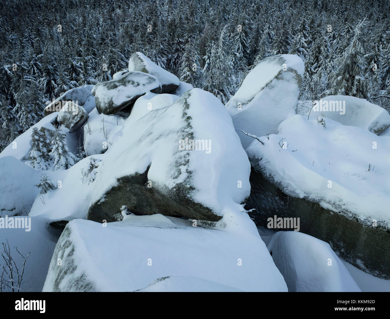 Felsen auf der nusshardt, Fichtelgebirge, Bayern, Deutschland, Stockfoto