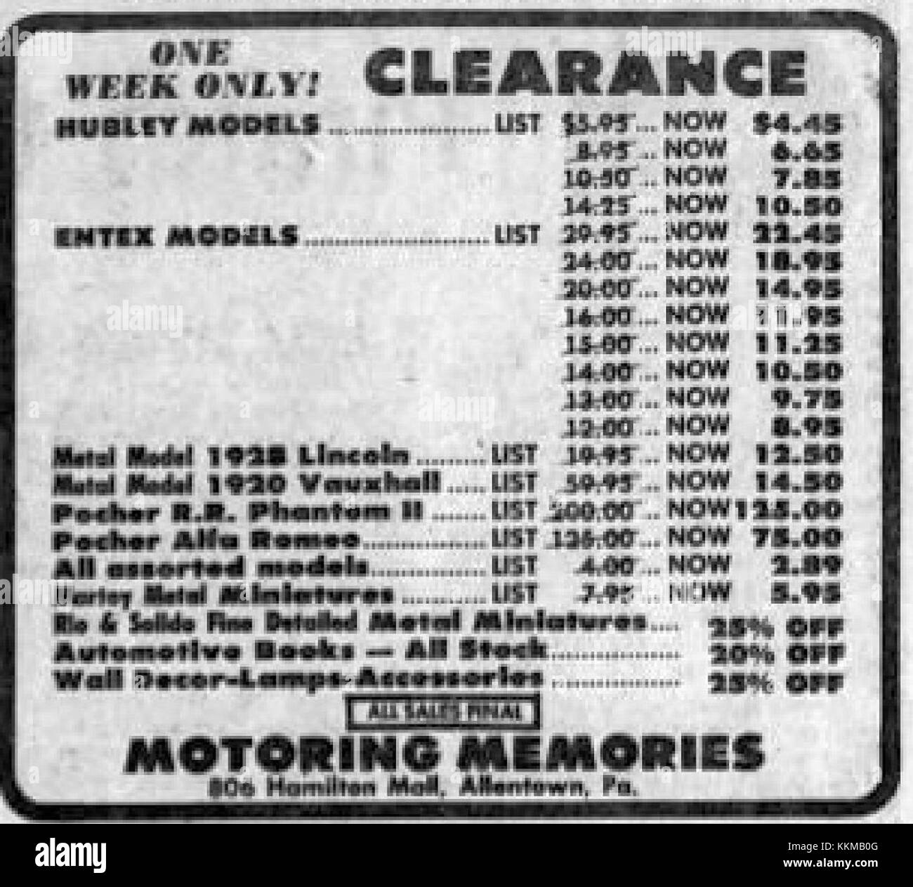 Ein Foto des Motoring Memories-Events 1976 in Allentown, PA, am 8. April. Bei dieser Veranstaltung wurden Oldtimer und Motorsport-Kultur vorgestellt und klassische Fahrzeuge und die Automobilgeschichte gefeiert. Stockfoto