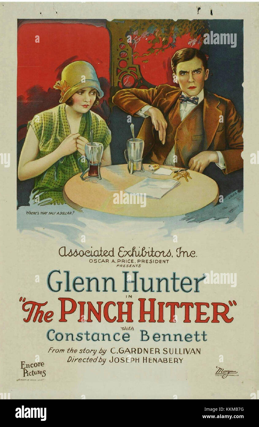 Poster aus dem Film „Pinch Hitter“ aus dem Jahr 1925 mit einer komödiantischen Darstellung der Mätzchen eines Baseballteams. Der Film mit Stan Laurel und Oliver Hardy zeigt ihren frühen komödiantischen Stil. Bildquelle: [INSERT Source] (Quelle einfügen). Stockfoto