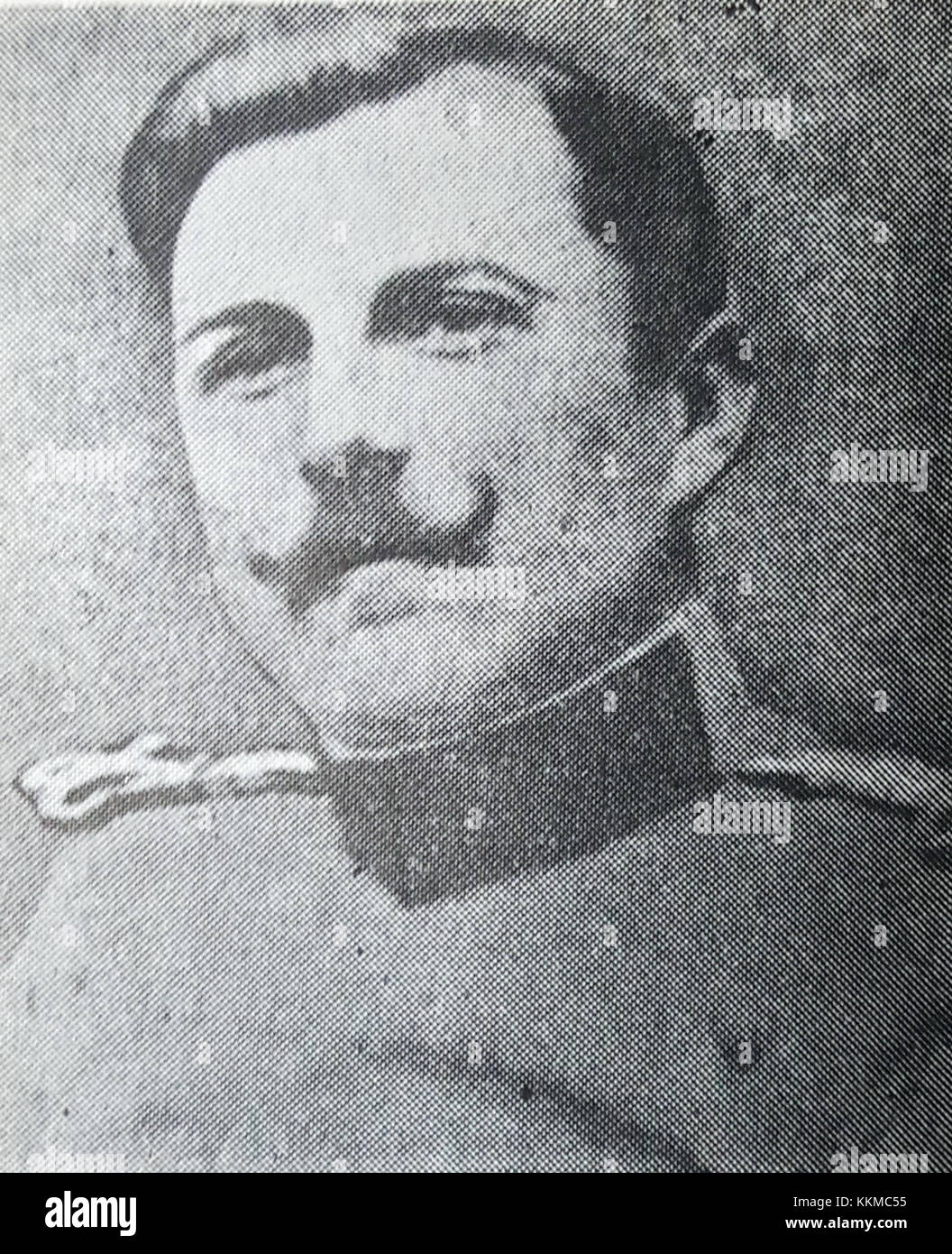 Dieses Bild zeigt Captain Nicolae Vulovici aus dem Jahr 1916, eine historische Figur, wahrscheinlich ein Militäroffizier oder Anführer aus dieser Zeit, deren Rolle im Kontext der Geschichte des frühen 20. Jahrhunderts von Interesse ist. Stockfoto