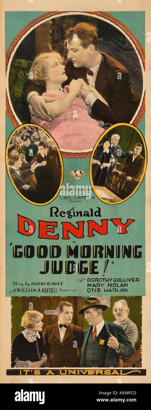 Das Poster für *Good Morning Judge* wirbt für den komödiantischen Charakter des Films aus den 1940er Jahren und zeigt seine Besetzung und seine Theaterveröffentlichung. Stockfoto