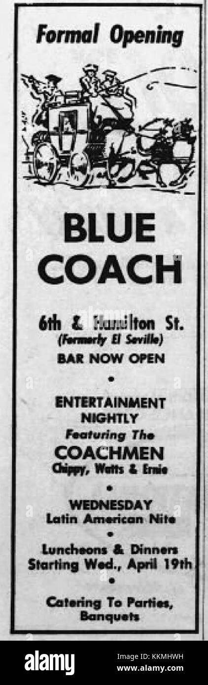 Der Blue Coach 1961, der hier am 16. April in Allentown, PA, gezeigt wurde, war Teil eines historischen Transportes oder einer Veranstaltung, die einen Moment in der Mitte des 20. Jahrhunderts repräsentierte. Stockfoto