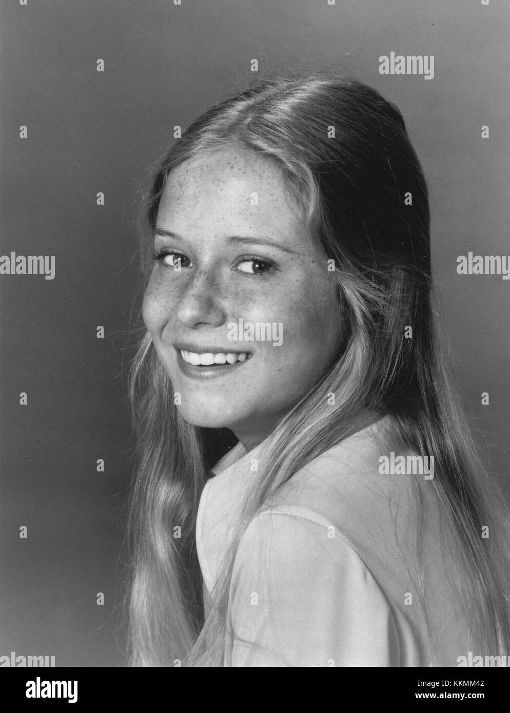 Eve Plumb, bekannt für ihre Rolle als Jan Brady in der beliebten 1970er-TV-Show The Brady Bunch, ist hier in einem Bild von 1973 zu sehen. Die Sitcom, die für ihre Darstellung einer gemischten Familie beliebt war, hinterließ einen nachhaltigen Einfluss auf die amerikanische Popkultur. Stockfoto