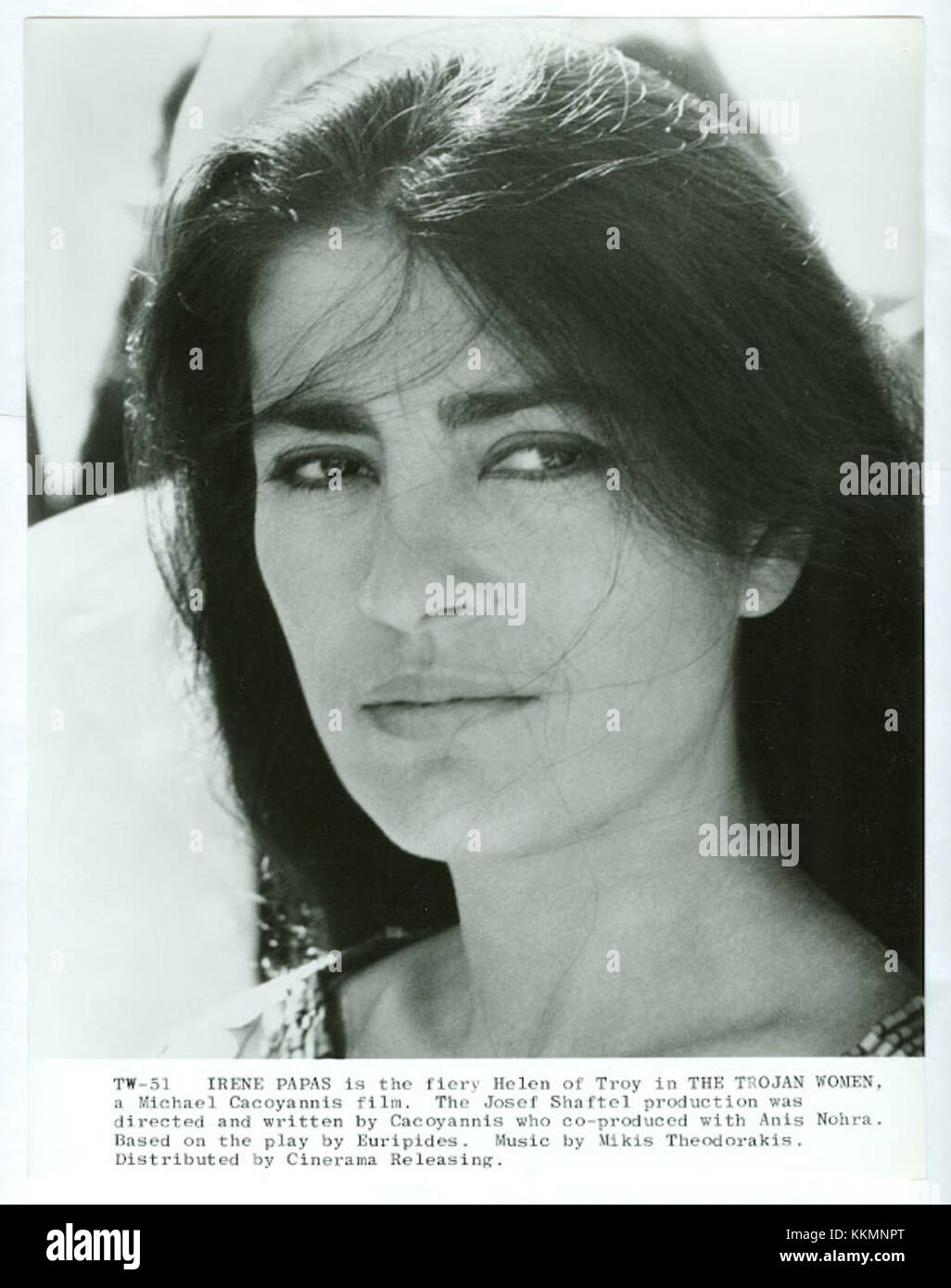 Irene Papas spielte 1971 in dem Film *Trojanische Frauen*, einer Adaption von Euripides’ altgriechischer Tragödie, die die Figur von Hecuba darstellt. Stockfoto