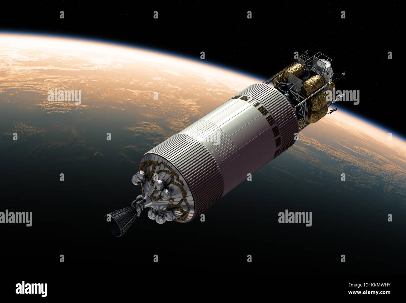 Crew Exploration Vehicle im Weltraum. 3D-Darstellung. Stockfoto