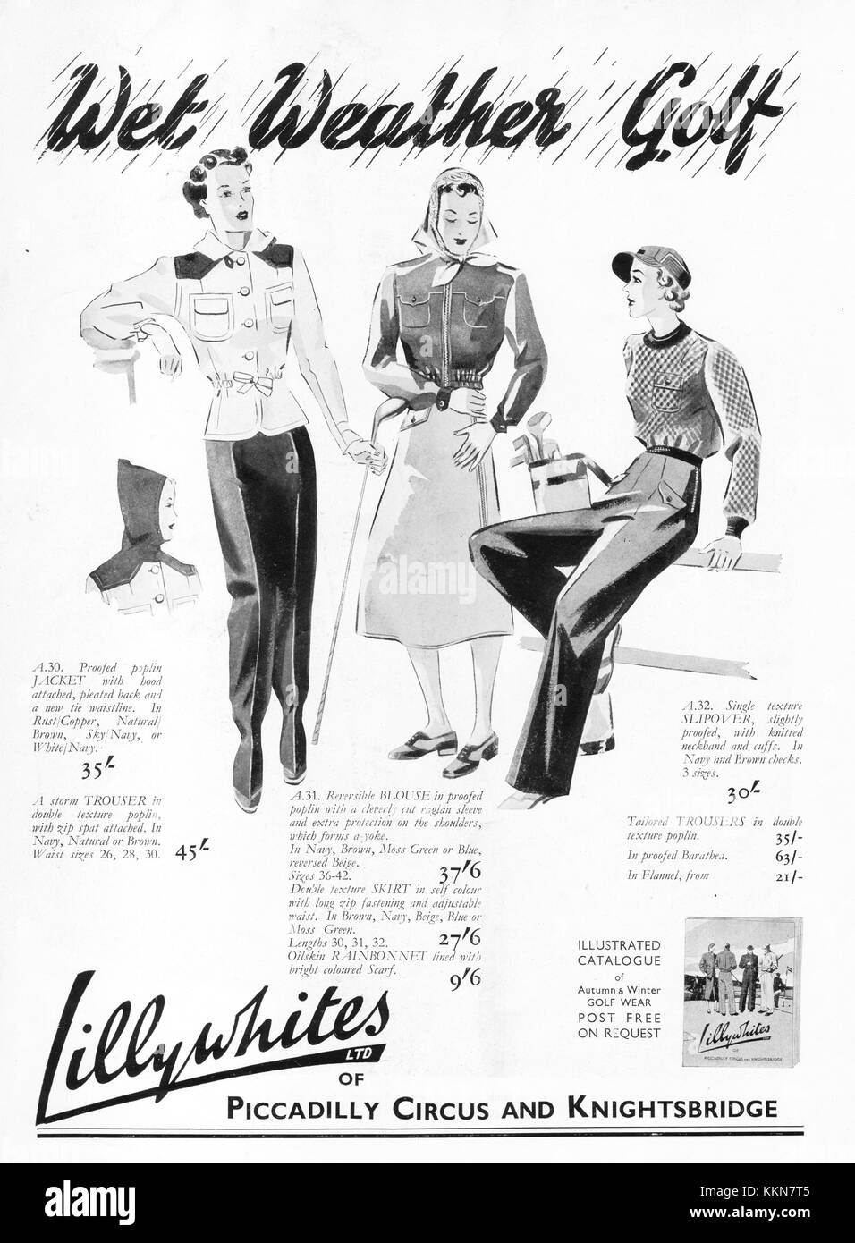 1938 UK Magazin Lillywhites Golf Fashion Ad Stockfoto