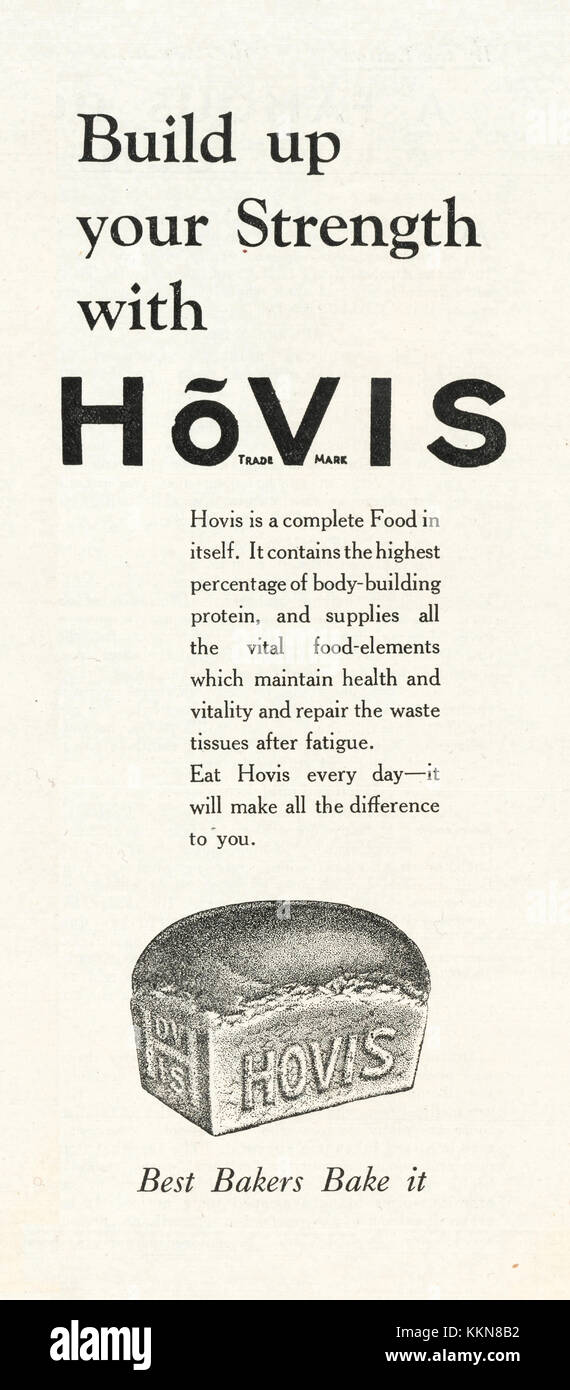 1933 UK Magazin Hovis Brot Anzeige Stockfoto