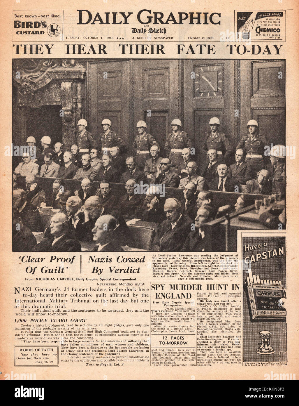 1946 tägliche graphische Vorderseite NS-Führer zum Tod verurteilt Stockfoto