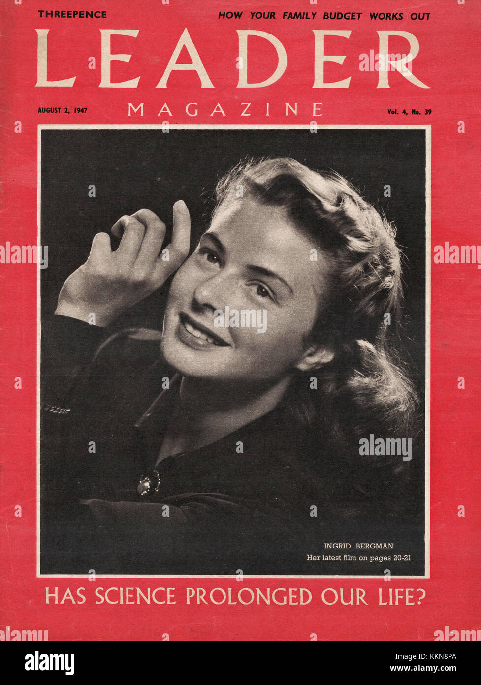 1947 Leader Magazine Schauspielerin Ingrid Bergman Stockfoto