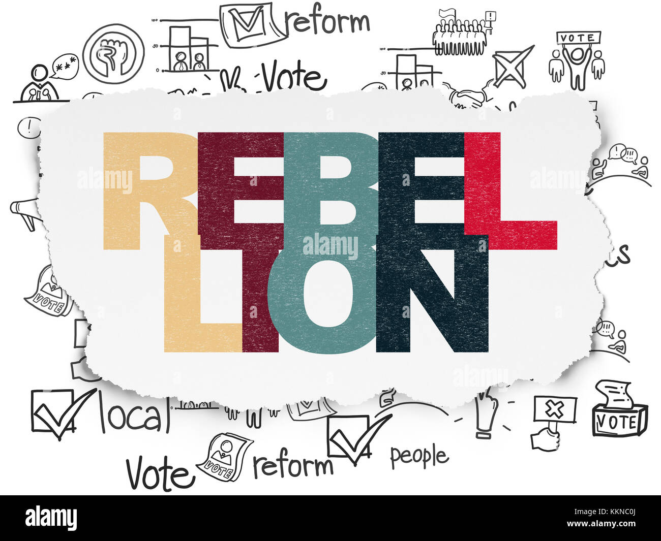 Politische Konzept: Rebellion auf zerrissenes Papier Hintergrund Stockfoto