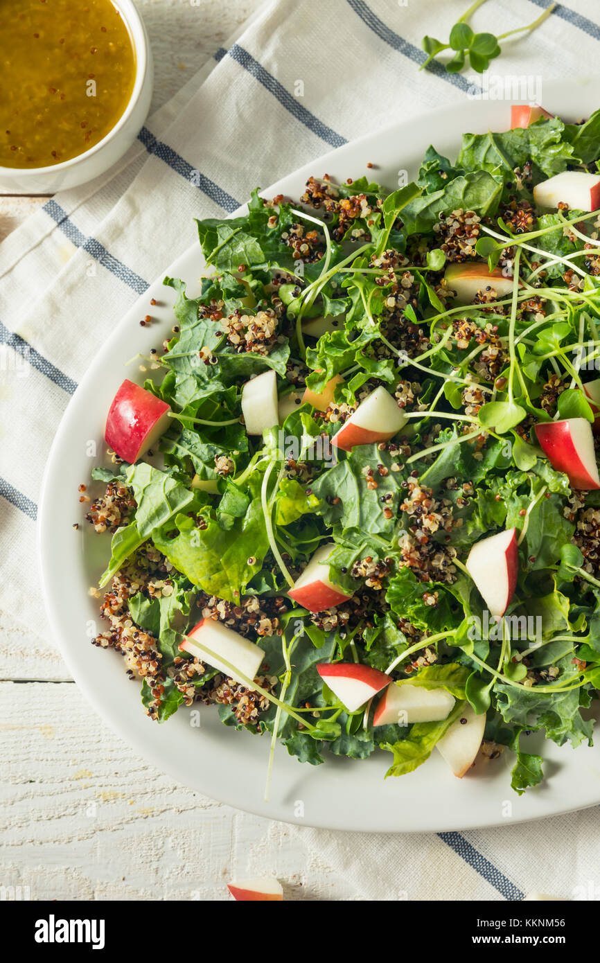 Raw gesunde organische Grünkohl und Apple Salat mit Quinoa und Dressing Stockfoto