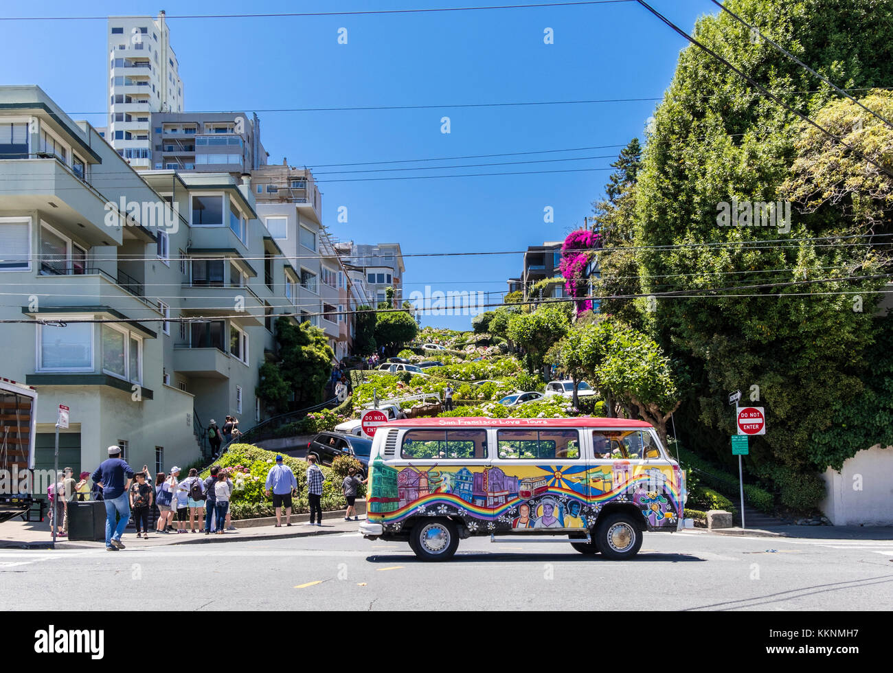 Anblick der Lombard Street, Nob Hill, San Francisco, Kalifornien, USA Stockfoto