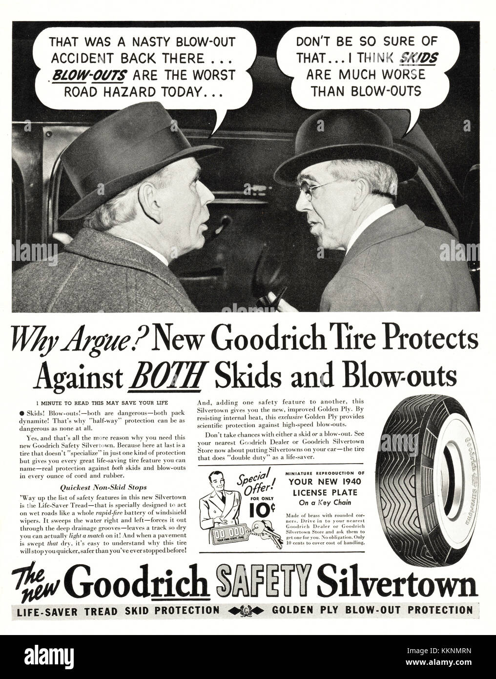 1940 US-Magazin B.F. Goodrich Reifen Anzeige Stockfoto