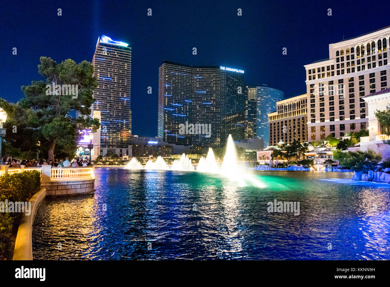 Der Streifen, Lichteffekte am Wasser, Las Vegas, Nevada, USA Stockfoto