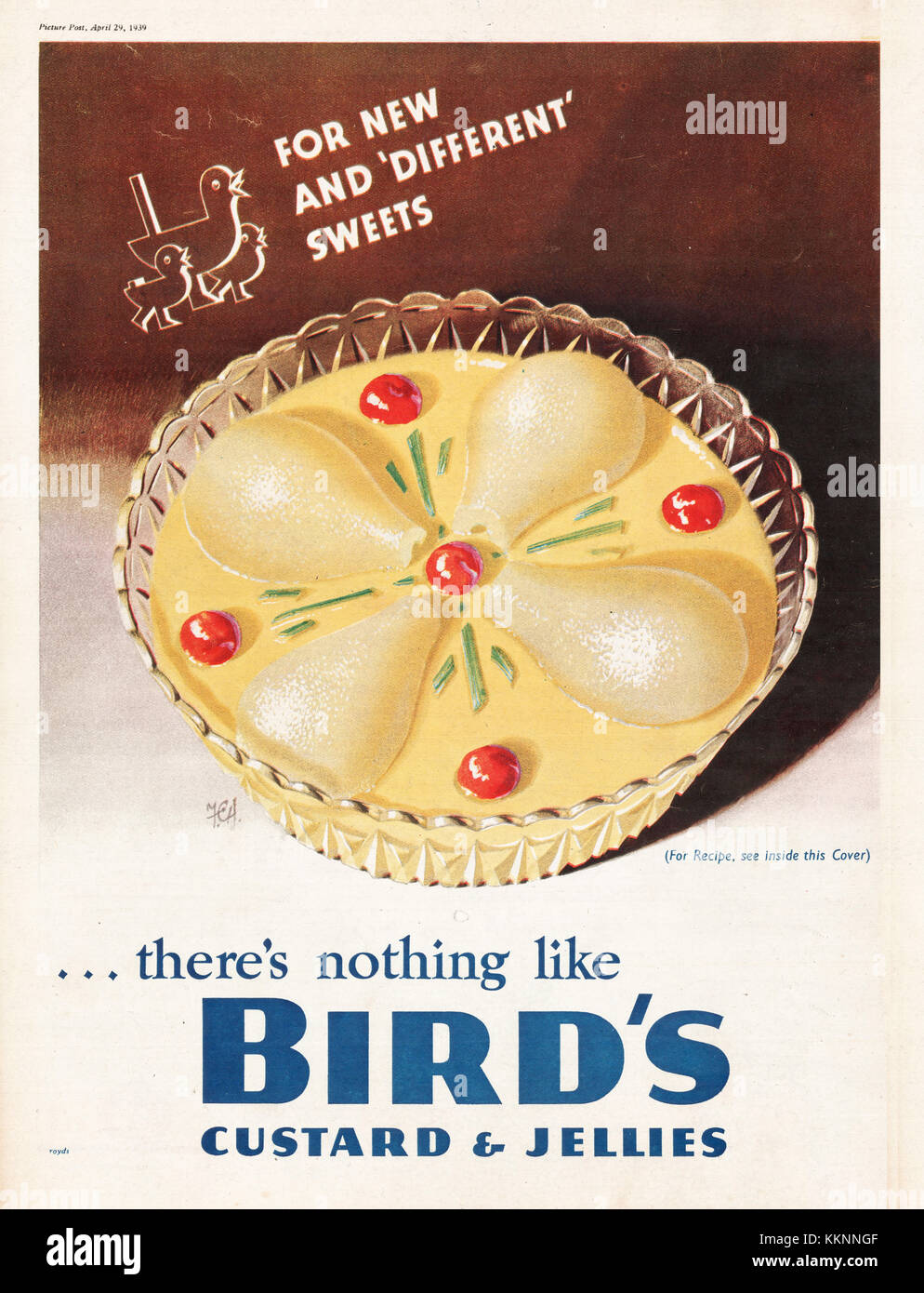 1939 UK's Magazine Bird Pudding & Gelee Deluxe Anzeige Stockfoto