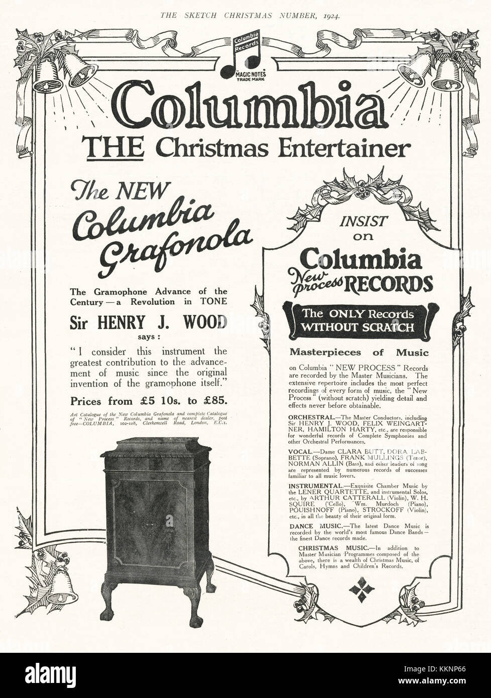1924 UK Magazin Columbia Grafonola Advert Stockfoto