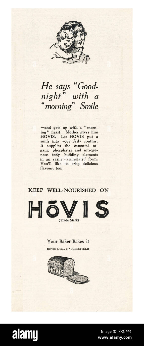 1925 UK Magazin Hovis Advert Stockfoto