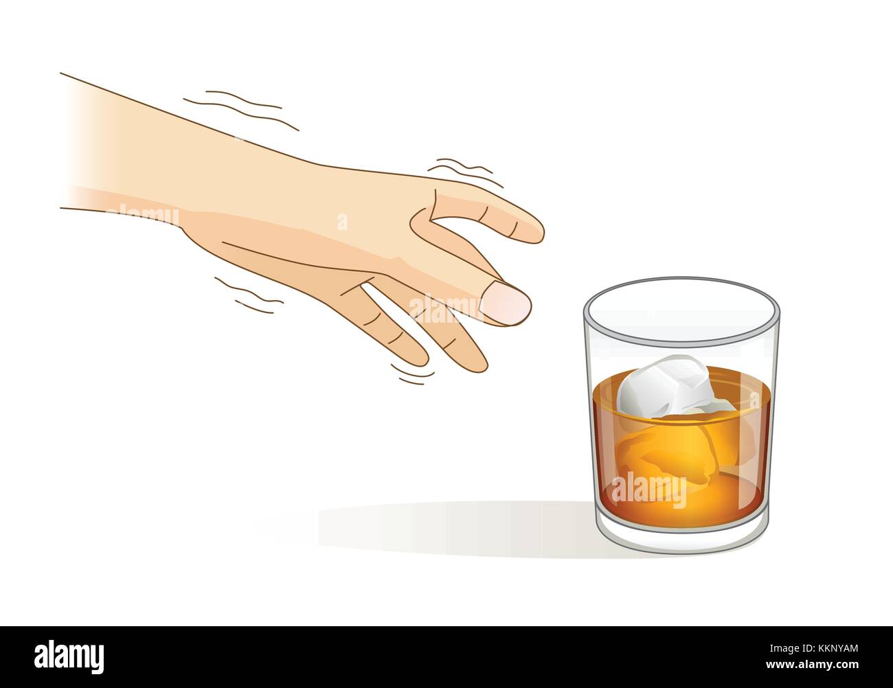 Eine Hand von tremor Symptom während der griff nach einem Glas Likör. Stock Vektor
