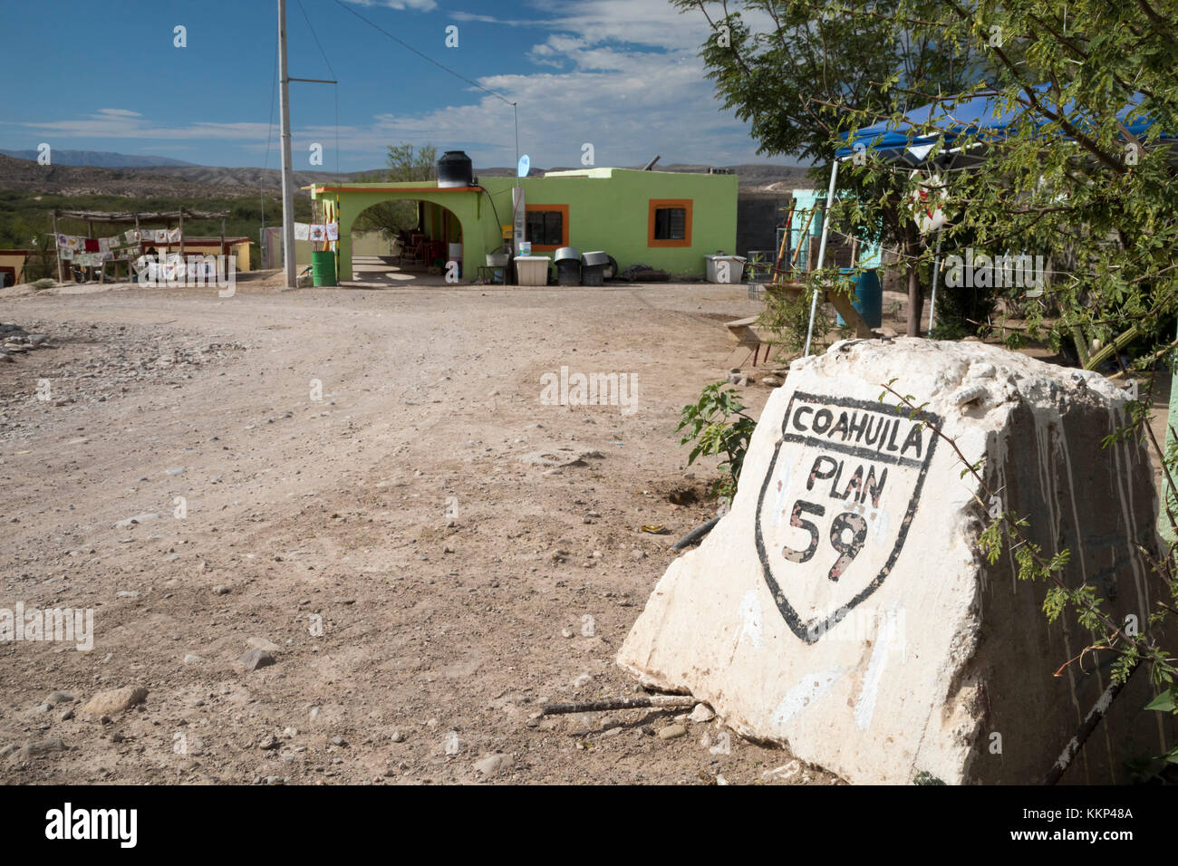 Boquillas del Carmen, Coahuila, Mexiko - eine Straße Marker in der kleinen Grenzstadt boquillas. Die Stadt ist bei Touristen beliebt, die den Rio gran Cross Stockfoto