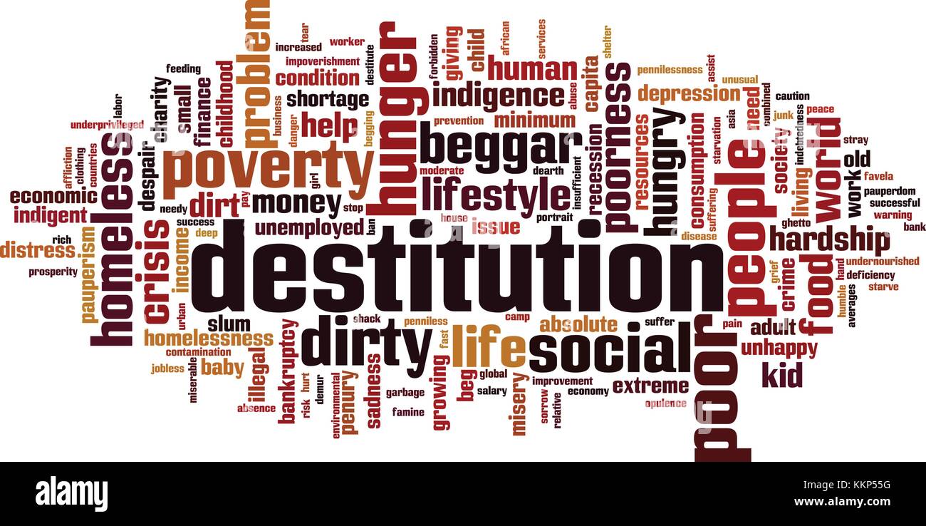 Destitution Wort cloud Konzept. Vector Illustration Stock Vektor