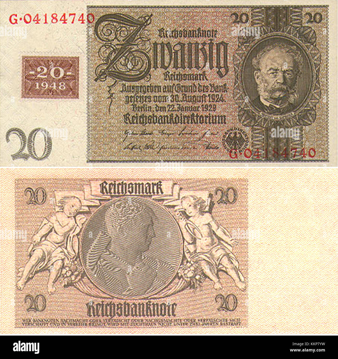 20 Reichsmark 1929 01 22 SBZ Stockfoto