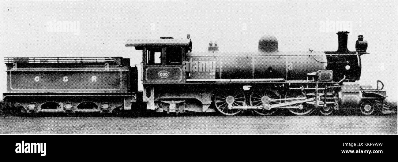 Die SAR Class Exp 1 764 ist eine Dampflokomotive mit einer 4-6-2 Konfiguration. Sie spielte eine wichtige Rolle in den Eisenbahnsystemen, bekannt für ihre Energie- und Ingenieurkonstruktion. Die CGR 900 war Teil einer größeren Lokomotivklasse. Stockfoto