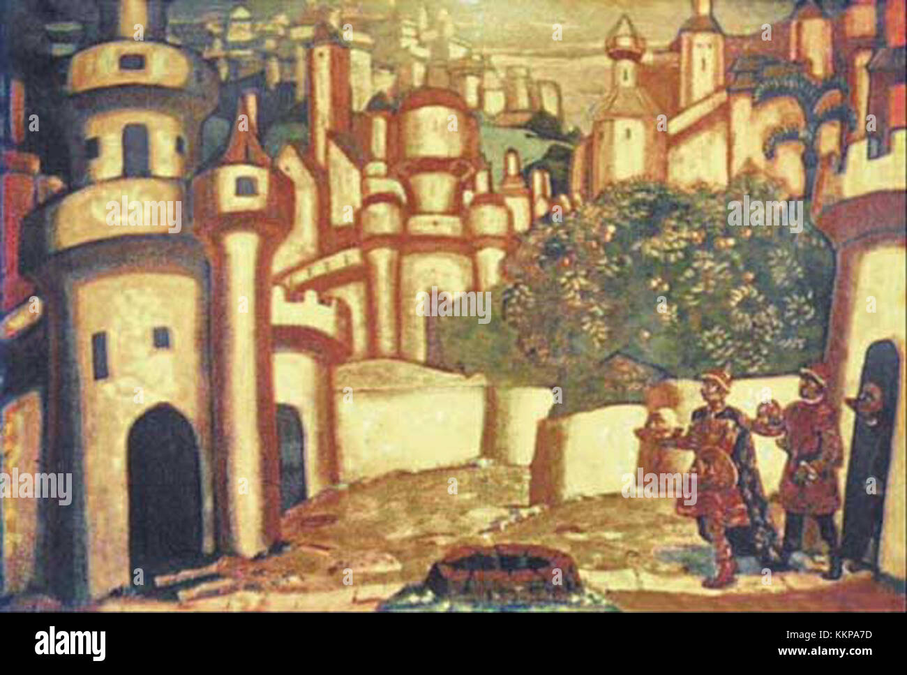 „Die Tragödie des Judas“ von Nicholas Roerich ist ein Kunstwerk, das die biblische Geschichte von Judas Iskariot darstellt. Das Gemälde konzentriert sich auf die emotionalen Wirren und den Verrat, die mit Judas’ Handlungen verbunden sind, und symbolisiert Themen der Schuld und Erlösung innerhalb der christlichen Tradition. Stockfoto