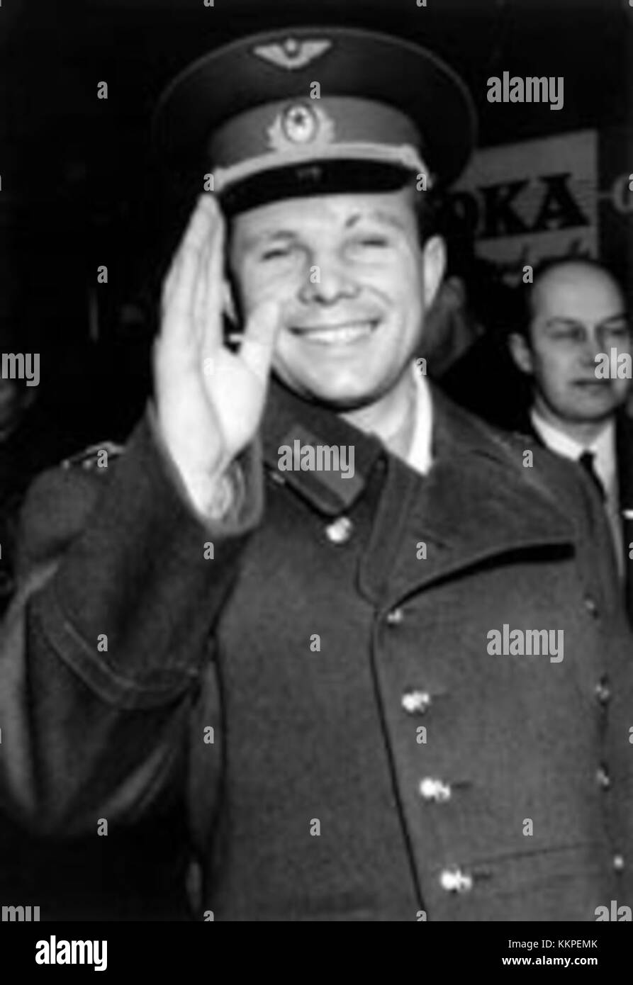 Juri Gagarin, der erste Mann im Weltraum, besuchte Schweden in den 1960er Jahren und markierte einen bedeutenden kulturellen und historischen Moment auf dem Höhepunkt des Weltraumrennens. Stockfoto