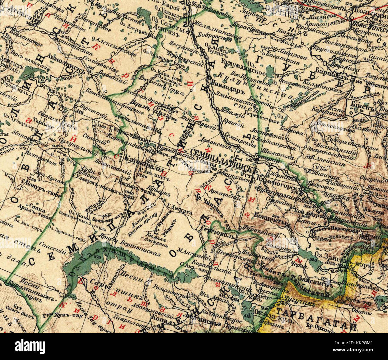 Die Oblast Semipalatinsk, eine Region in Kasachstan, die historisch für ihre Rolle bei den Atomtests der Sowjetunion und ihre geografische Bedeutung bekannt ist. Stockfoto