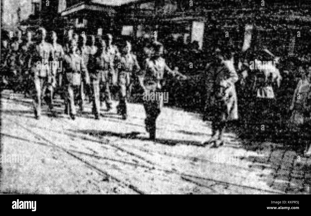 Parada domobrancev bezieht sich auf ein historisches Ereignis oder eine Parade im Zusammenhang mit der Domobranci, der slowenischen Heimatwache. Es ist ein bedeutender kultureller und historischer Moment zur Erinnerung an die Militärgeschichte während des Zweiten Weltkriegs in Slowenien. Stockfoto