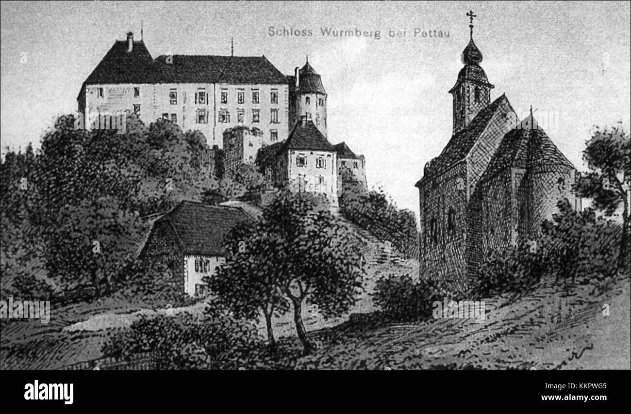 Die Postkarte zeigt die Burg Vurberk, eine historische Burg in der Tschechischen Republik, die für ihre mittelalterliche Architektur und kulturelle Bedeutung bekannt ist. Stockfoto