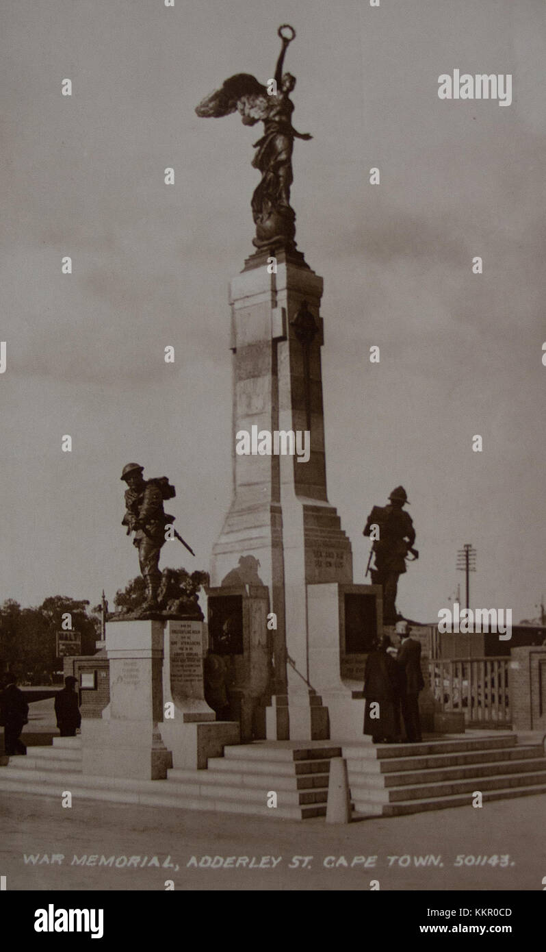 Das Kapstadt war Memorial ist ein Gedenkdenkmal in Südafrika, das Soldaten gewidmet ist, die während des Krieges starben. Diese Postkarte repräsentiert ihre historische Bedeutung. Stockfoto