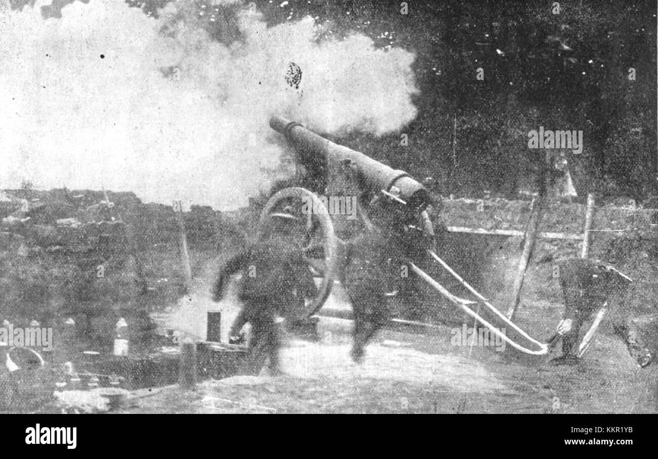 Diese österreichisch-ungarische Kanone, die sich an der Grenzfestung zwischen Österreich-Ungarn und Italien befindet, repräsentiert die Militärgeschichte und die strategische Verteidigung in der Region während des österreichisch-ungarischen Reiches. Stockfoto