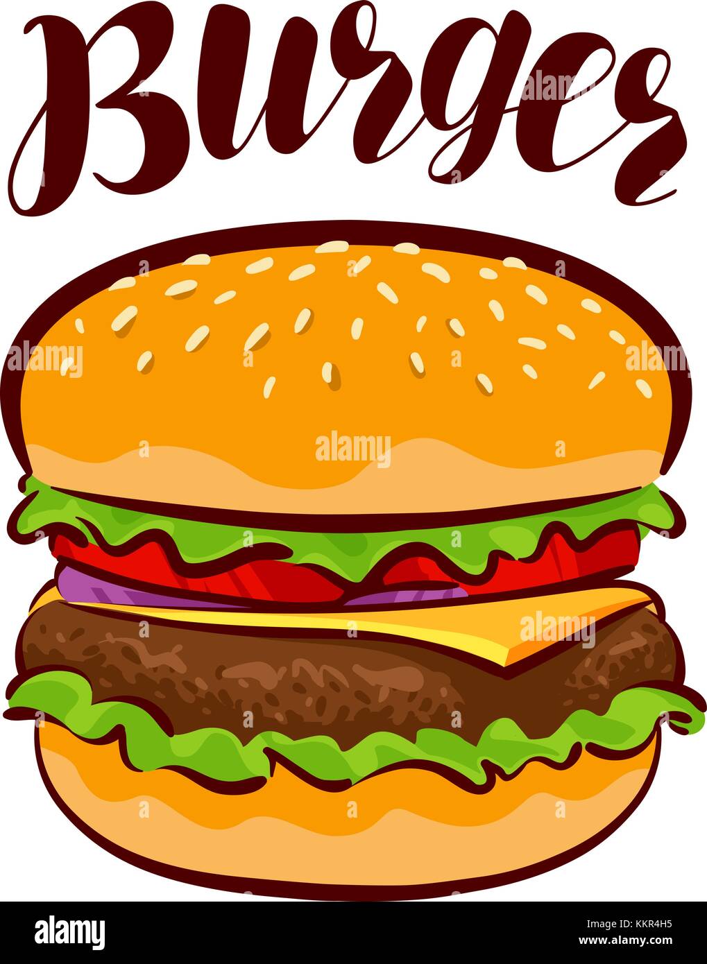 Burger, amerikanisches Fast Food. Element für Design-Menü Restaurant oder Café. Illustration des Zeichentrickvektors Stock Vektor