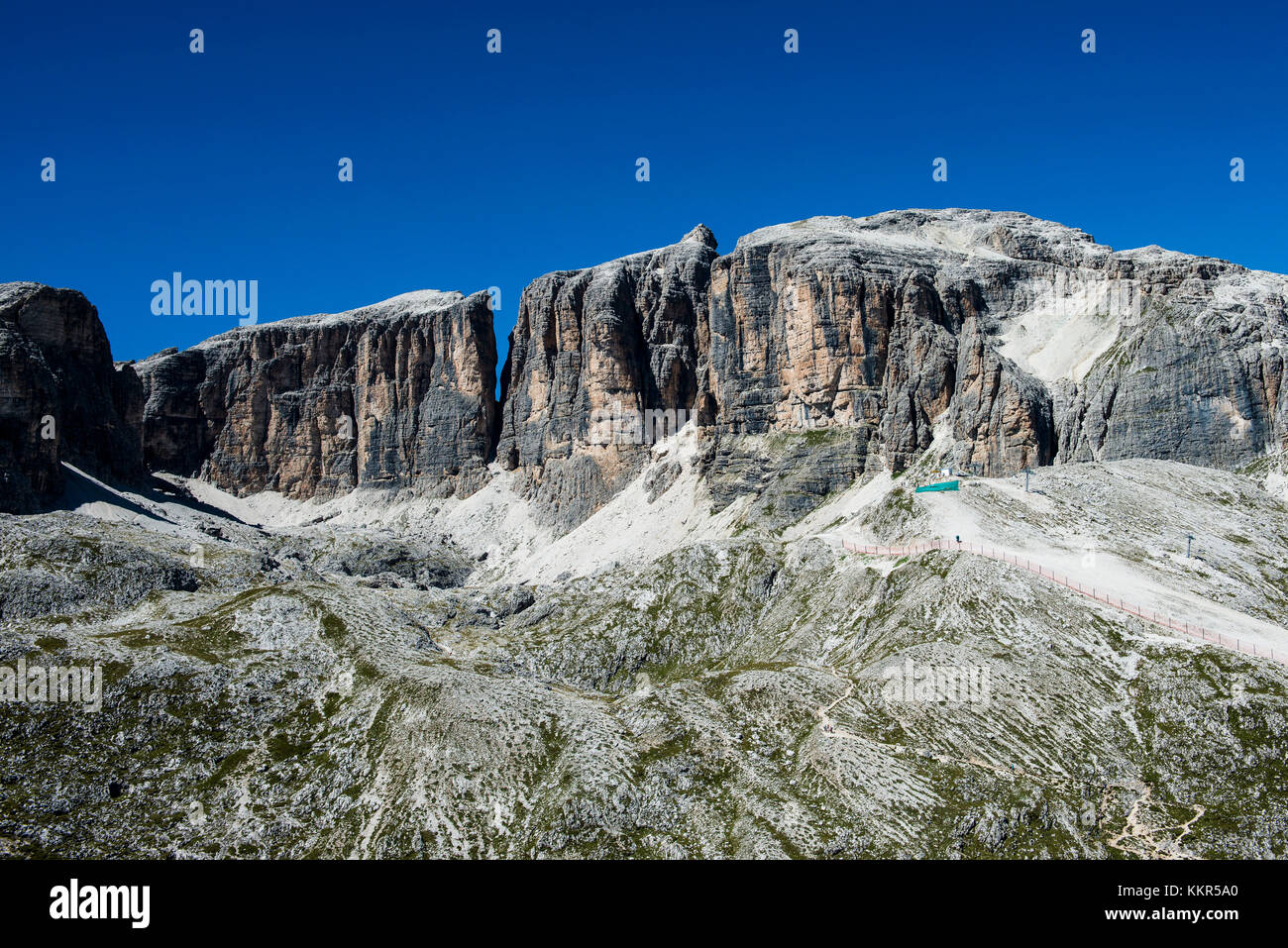 Dolomiten mit Piz Boe, Sellagruppe, Corvara, Luftbild, Südtirol, Italien Stockfoto