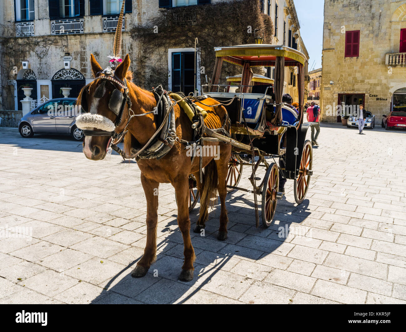 Pferdekutsche vor von Mdina, die alte Hauptstadt von Malta Stockfoto