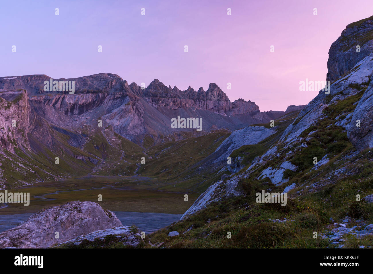 Blick auf die UNESCO-Welterbestätte Tektonikarena Sardona bei Flims, Graubünden, Schweiz, Stockfoto