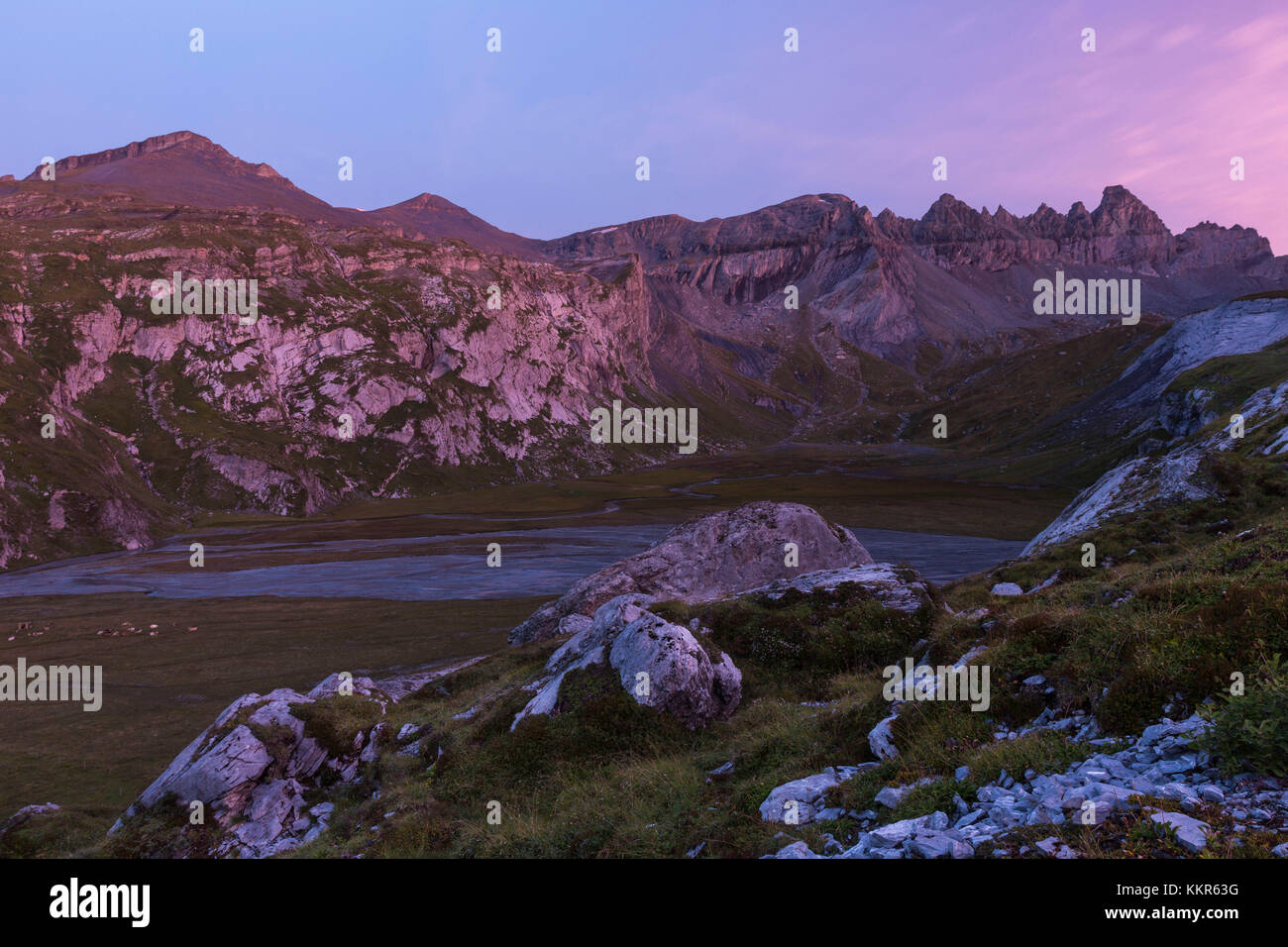 Blick auf die UNESCO-Welterbestätte Tektonikarena Sardona bei Flims, Graubünden, Schweiz, Stockfoto