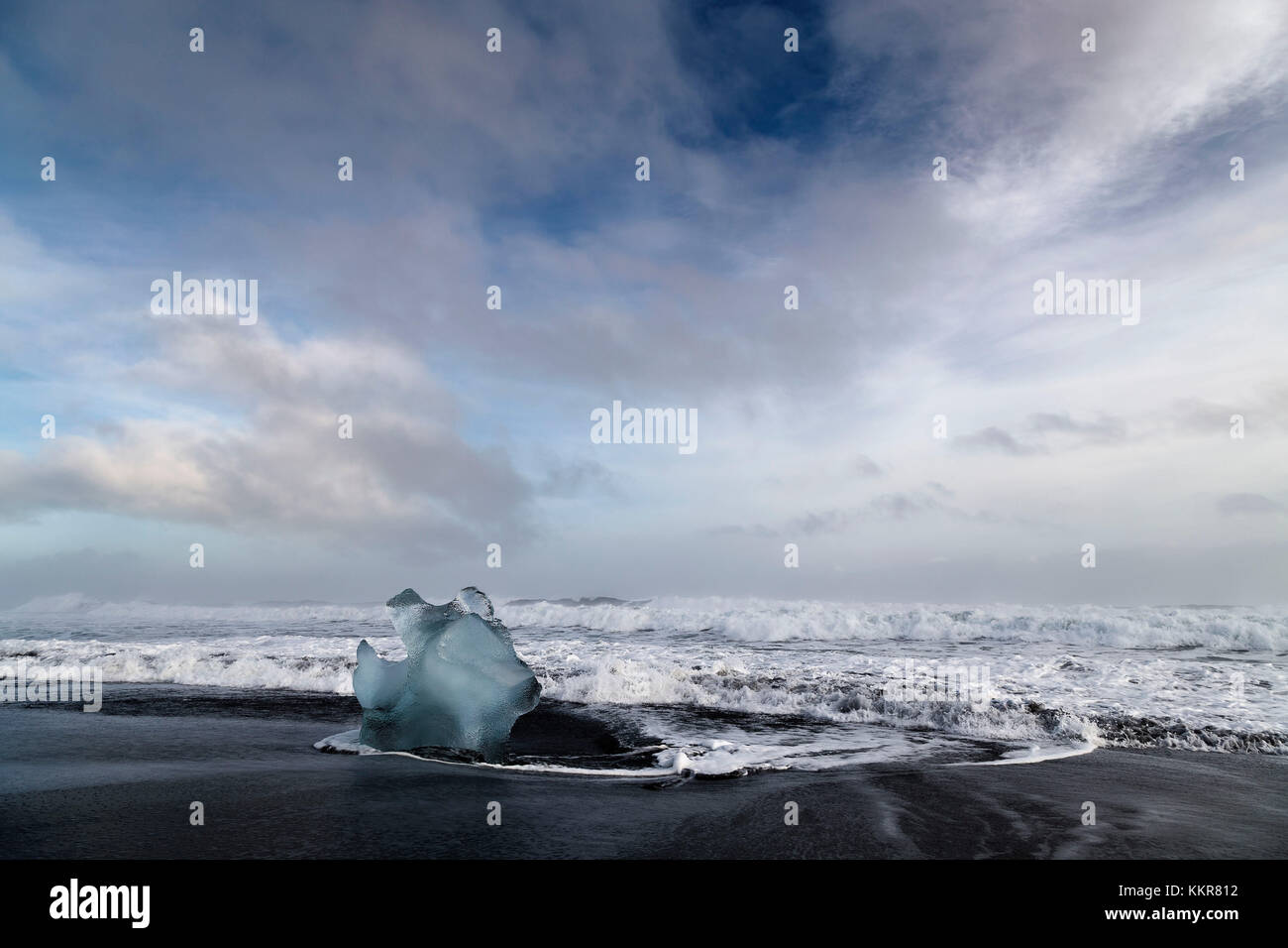 Blau Reflexionen, Diamond Beach, Gletscherlagune, Southern Island, North Atlantic Ocean Stockfoto