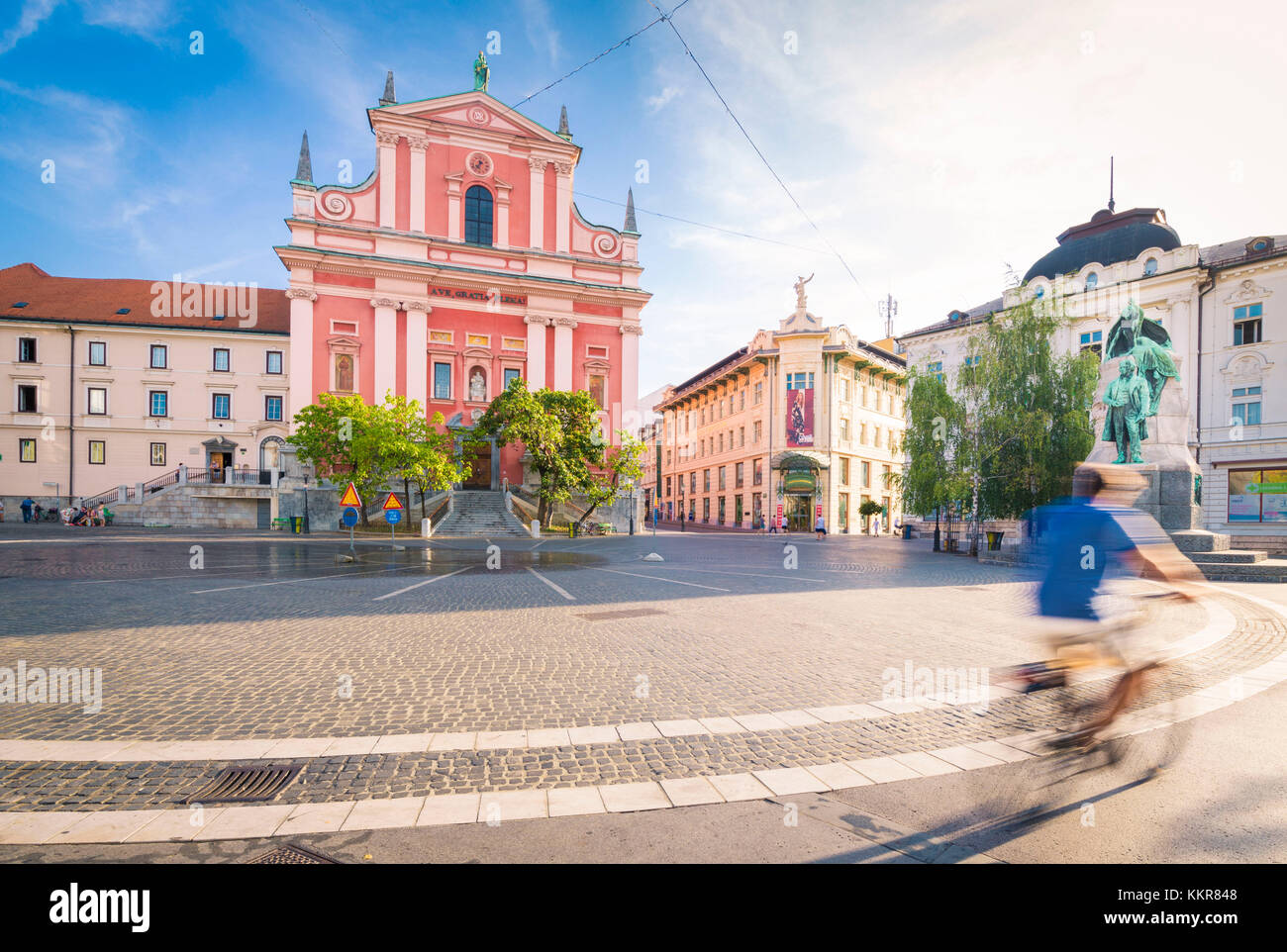 Die prešerenplatz und die Franziskanische Verkündigung Kirche. Altstadt von Ljubljiana, Osrednjeslovenska, Slowenien. Stockfoto