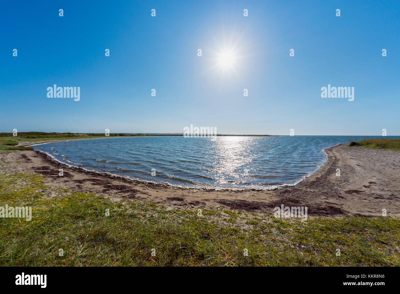Ocean Bay mit Sonne, krig Vig, dein Nationalpark, agger, Nordjütland, Dänemark Stockfoto